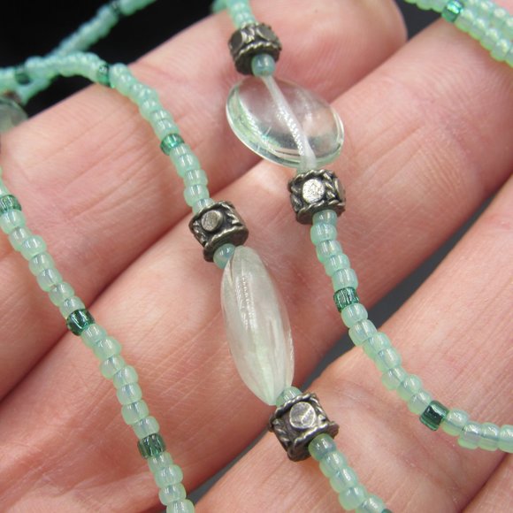 22" Sterling Silver Different Shades Of Jade Stone Necklace Vintage - Picture 4 of 7